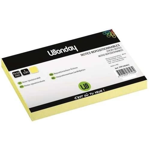 BLOC DE 100 NOTES REPOSITIONNABLES 75 X 125 MM JAUNE PASTEL