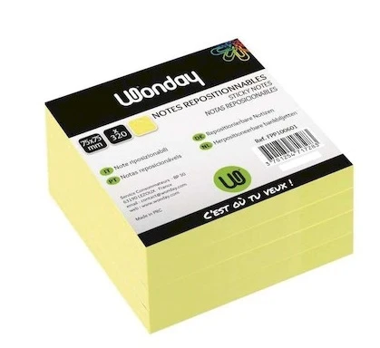 BLOC DE 320 NOTES REPOSITIONNABLES 75 X 75 MM JAUNE PASTEL VRAC