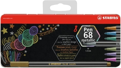 Boîte métal x 8 feutres métallisés pointe moyenne STABILO Pen 68 metallic