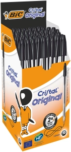 BIC Cristal Original Stylos-Bille Pointe Moyenne (1,0 mm) - Noir, Boîte de 50