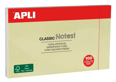 Notes adhésives repositionnables - Bloc de 100 - Jaune - 75 x 125 mm